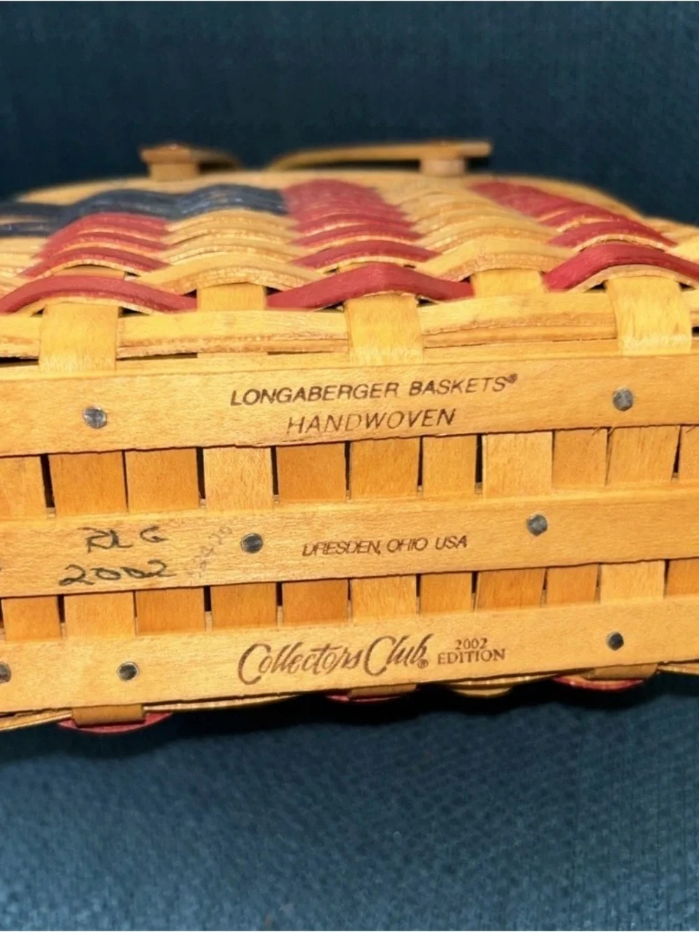 Longaberger 1998 Collectors Club 25th Anniversary Flag Basket Set Combo /2 Liner